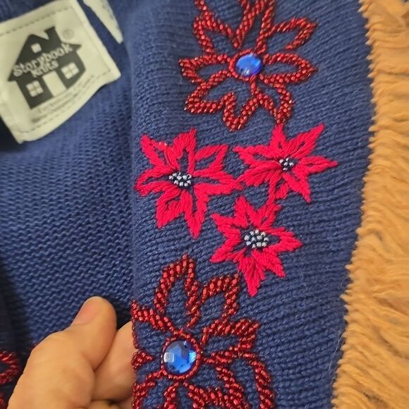 STORYBOOK KNIT Vintage 90s Boho Fringe Beaded Cardigan SZ LARGE - Picture 9 of 9